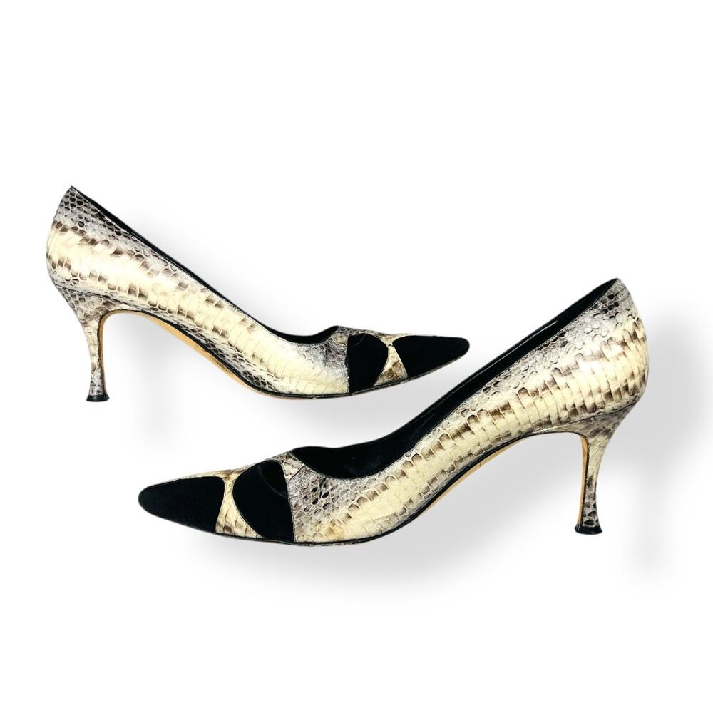 Manolo Blahnik Python Snakeskin & Suede Cutout Pu… - image 5